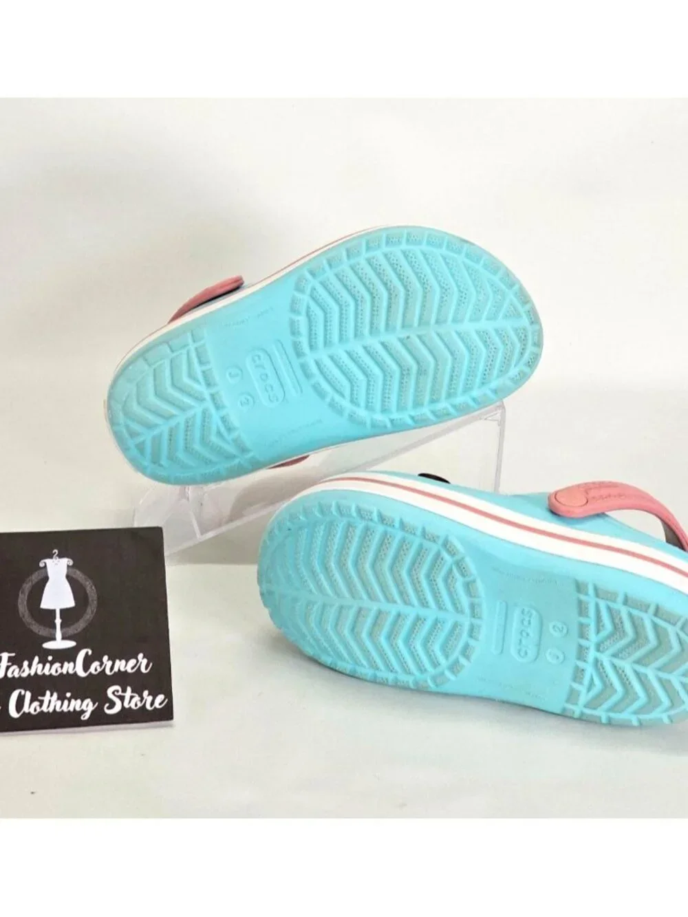 Crocs Junior Ice Blue/Pink Rubber Jibbitz Crocband Clog Size 2 1993